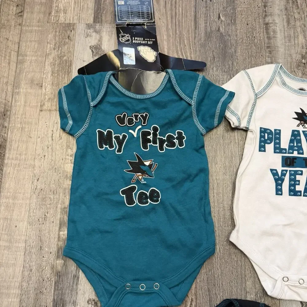 Reebok NHL San Jose Sharks 3pc Creeper Bodysuit Set Infant Baby GIRLS 6M/9M